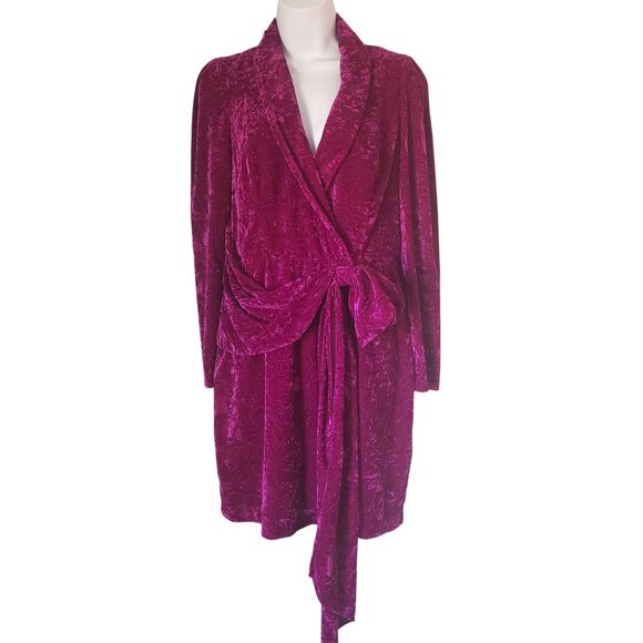Shoshanna Caroline Mini Dress  Velvet Long Sleeves V Neck Bow Size 6 - Picture 2 of 8